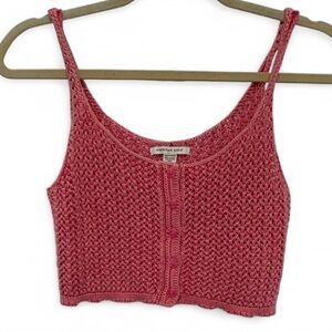 American Eagle Pink Crochet Cropped Tank Top